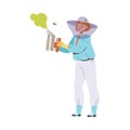 Equipped Woman Beekeeper or Apiarist with Smoker Gathering Sweet Honey from Beehive Vector Illustration