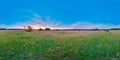 Equirectangular 360 degree spherical panorama for virtual reality background beautiful sunrise at the field landscape blue sky