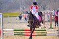 Equitation girl horse jumping contest Royalty Free Stock Photo