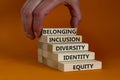Equity, identity, diversity, inclusion, belonging symbol. Wooden blocks with words identity, equity, diversity, inclusion, Royalty Free Stock Photo