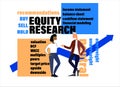 Equity Research concept. Teamwork on stock market illustration. Hand drawn business people, market terms, graph