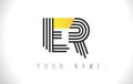 ER Black Lines Letter Logo. Creative Line Letters Vector Templat