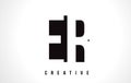 ER E R White Letter Logo Design with Black Square.