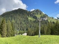 4er Sesselbahn Sternen zum Klein Sternen or 4-seater Chairlift Hoch-Ybrig - Seebli Kl. Sternen on the slopes of the Schwyz Alps Royalty Free Stock Photo