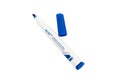 Erasable blue marker with cap on white board Royalty Free Stock Photo