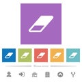 Eraser flat white icons in square backgrounds