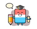 Eraser illustration cartoon is graduation with a giant pencil Royalty Free Stock Photo