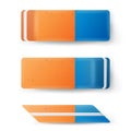 Eraser Isolated Vector. Classic Blue Orange Rubber Sign. Realistic Illustration Royalty Free Stock Photo