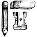 Eraser, pencil with eraser and sharpener Royalty Free Stock Photo