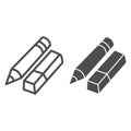 Eraser and pencil line and solid icon, stationery concept, school drawing tools sign on white background, pencil with