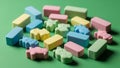 The erasers include rectangular blocks in pink blue yellow and green Royalty Free Stock Photo