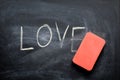 Erasing love, hand written word on blackboard being erased Royalty Free Stock Photo