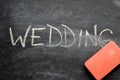 Erasing wedding, hand written word on blackboard being erased Royalty Free Stock Photo