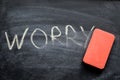 Erasing worry, hand written word on blackboard being erased