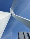 Erasmus bridge over Meuse river in Rotterdam, the Netherlands. Abstract architecture details over blue sky background. Erasmusbrug