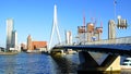 Erasmus Bridge and Rotterdam port. Rotterdam