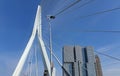 Erasmus bridge The Swan over Meuse river in Rotterdam, the Netherlands. Abstract architecture details over blue sky background