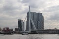 Erasmusbrug bridge over river Nieuwe Maas with nickname Swan connects north and south of Rotterdam.