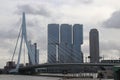 Erasmusbrug bridge over river Nieuwe Maas with nickname Swan connects north and south of Rotterdam.