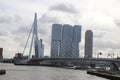 Erasmusbrug bridge over river Nieuwe Maas with nickname Swan connects north and south of Rotterdam.