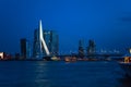 Erasmusbrug bridge view at night in Rotterdam,