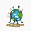 Erath globe sad sick tired of polution global warming deforestation full of dirty garbage environmental damage