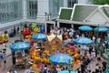 The Erawan shrine with lion dance troupe, a popular tourist destination in Bangkok which houses a statue of Phra Phrom or Brahma Royalty Free Stock Photo