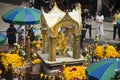 Erawan Shrine and people praying Thao Maha Phrom or Lord Brahma at Ratchaprasong Royalty Free Stock Photo