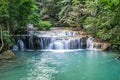 Erawan water fall, tropical rainforest at Srinakarin Dam, Kanchanaburi, Thailand.Erawan water fall is beautiful waterfall in Thai