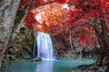 Erawan waterfall beautiful with in autumn of forest Royalty Free Stock Photo