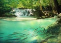 Erawan Waterfall, Kanchanaburi Province Thailand, natural waterfalls, beautiful green forests Royalty Free Stock Photo