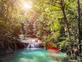 Erawan Waterfall in Kanchanaburi, Thailand. Landscape of Waterfall Crashing Big Stone on The Clear Natural Water in The Jungle