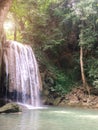 Erawan Waterfall in Kanchanaburi, Thailand. Landscape of Waterfall Crashing Big Stone on The Clear Natural Water in The Jungle Royalty Free Stock Photo