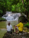 Erawan Waterfall Thailand, beautiful deep forest waterfall in Thailand Royalty Free Stock Photo