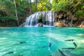 Erawan waterfall in Thailand. Beautiful waterfall with emerald pool in nature. Royalty Free Stock Photo