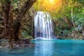 Erawan waterfall in Thailand. Beautiful waterfall with emerald pool in nature Royalty Free Stock Photo