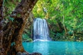 Erawan waterfall in Thailand. Beautiful waterfall with emerald pool in nature Royalty Free Stock Photo