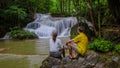 Erawan Waterfall Thailand, beautiful deep forest waterfall in Thailand Royalty Free Stock Photo