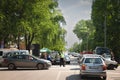 ERDEVIK, SERBIA - JUNE 20, 2015: Male Serbian police officer in uniform organizing traffic and circulation in a traffic jam.