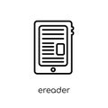 ereader icon. Trendy modern flat linear vector ereader icon on w