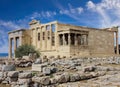 The Erechtheion (Athens, Greece) the ancient Greek temple held up by statues known as Caryatids Royalty Free Stock Photo