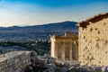 The Erechtheion or Erechtheum is an ancient Greek temple on the Acropolis of Athens in Greece Royalty Free Stock Photo