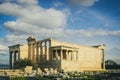 The Erechtheion or Erechtheum- an ancient Greek temple on the acropolis of Athens with the porch of six Caryatids and the  Chapel Royalty Free Stock Photo