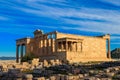 Erechtheion (Erechtheum) or Temple of Athena Polias is ancient Greek Ionic temple on north side of Acropolis in Athens Royalty Free Stock Photo