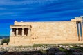 Erechtheion (Erechtheum) or Temple of Athena Polias is ancient Greek Ionic temple on north side of Acropolis in Athens Royalty Free Stock Photo