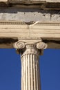 Erechtheion, Temple of Athena Polias on Acropolis of Athens, Greece. Details of Ionic style columns on a background of blue sky Royalty Free Stock Photo