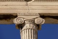 Erechtheion, Temple of Athena Polias on Acropolis of Athens, Greece. Details of Ionic style columns on a background of blue sky Royalty Free Stock Photo