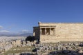 Erechtheion, Temple of Athena Polias on Acropolis of Athens, Greece. View of The Porch of the Maidens with statues of caryatids Royalty Free Stock Photo