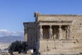 Erechtheion, Temple of Athena Polias on Acropolis of Athens, Greece. View of The Porch of the Maidens with statues of caryatids Royalty Free Stock Photo