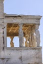Erechtheion, Temple of Athena Polias on Acropolis of Athens, Greece. View of The Porch of the Maidens with statues of caryatids Royalty Free Stock Photo